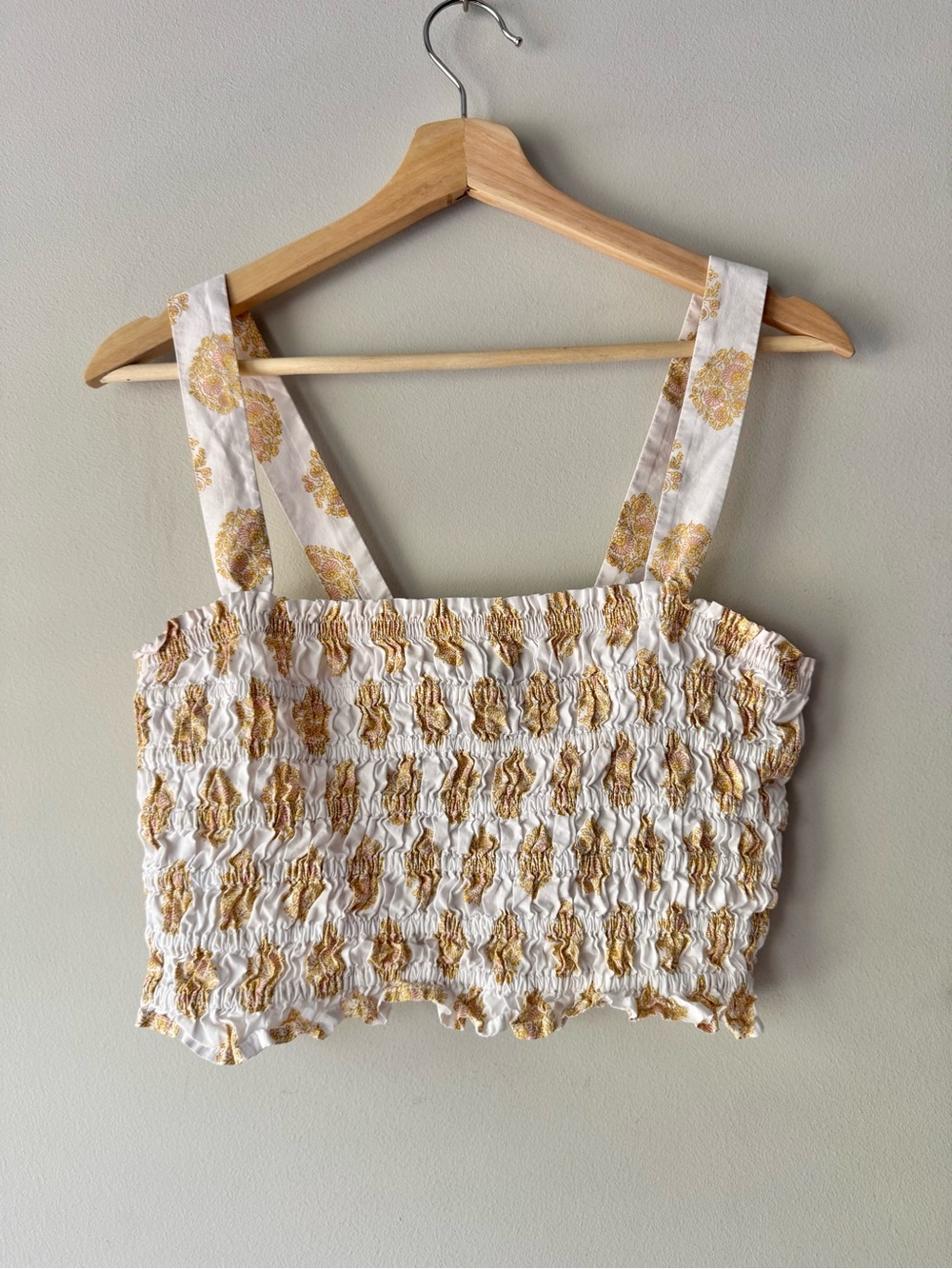 J. Crew White Smocked Crop Top